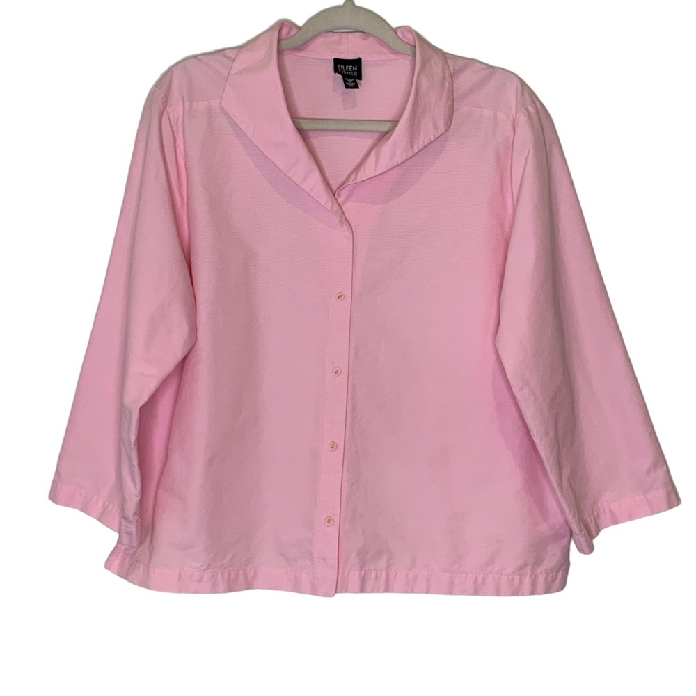 Vintage Eileen Fisher pink textured button up blouse. Size XL